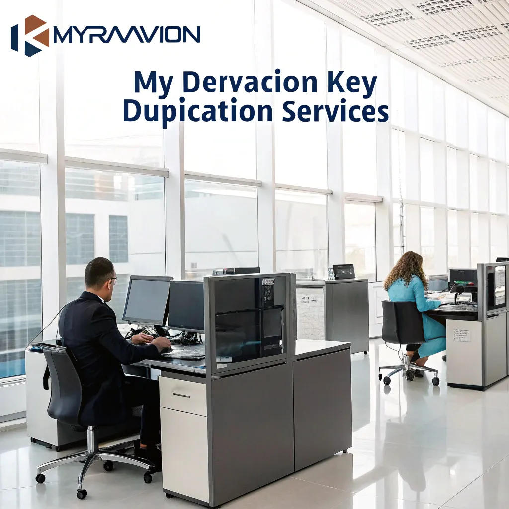 Modern office setup of MYRAVION key duplication services